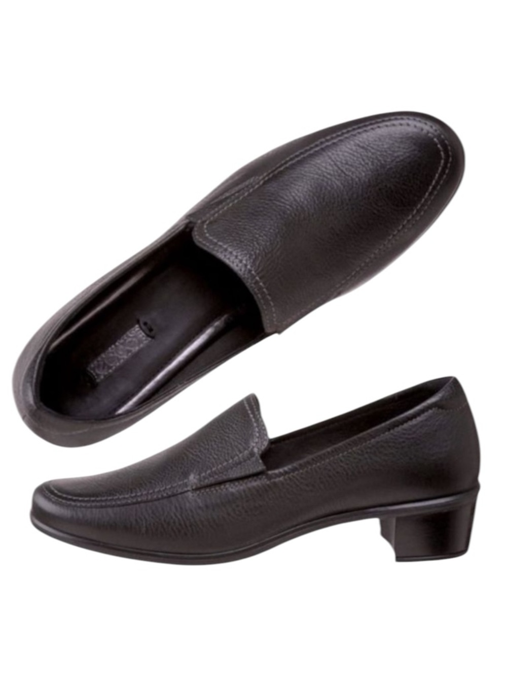 ECCO Black Pebbled Leather Heeled Loafer Shoes Sz 40